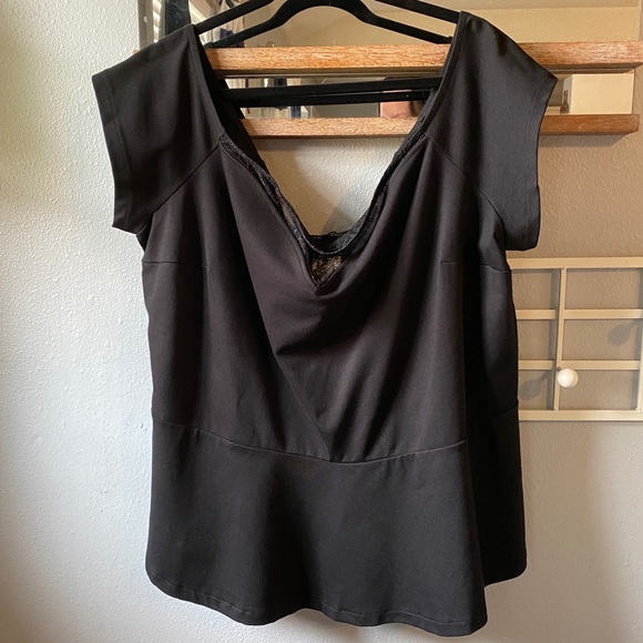 NWT Lane Bryant Black Ponte Off Shoulder Blouse - Picture 2 of 5